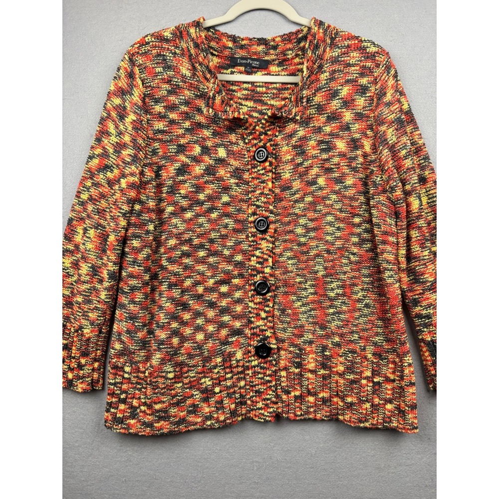 Evan Picone Cardigan Womens 1X Marled Knit Button Front Ribbed Trim